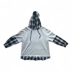 SHEIN Black and White Plaid Long Sleeve Hoodie